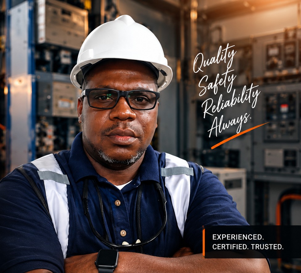 SMS Electrical professional in hard hat at an electrical installation