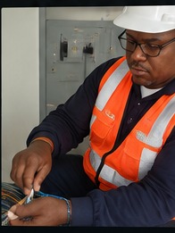 Technician performing fiber optic splicing
